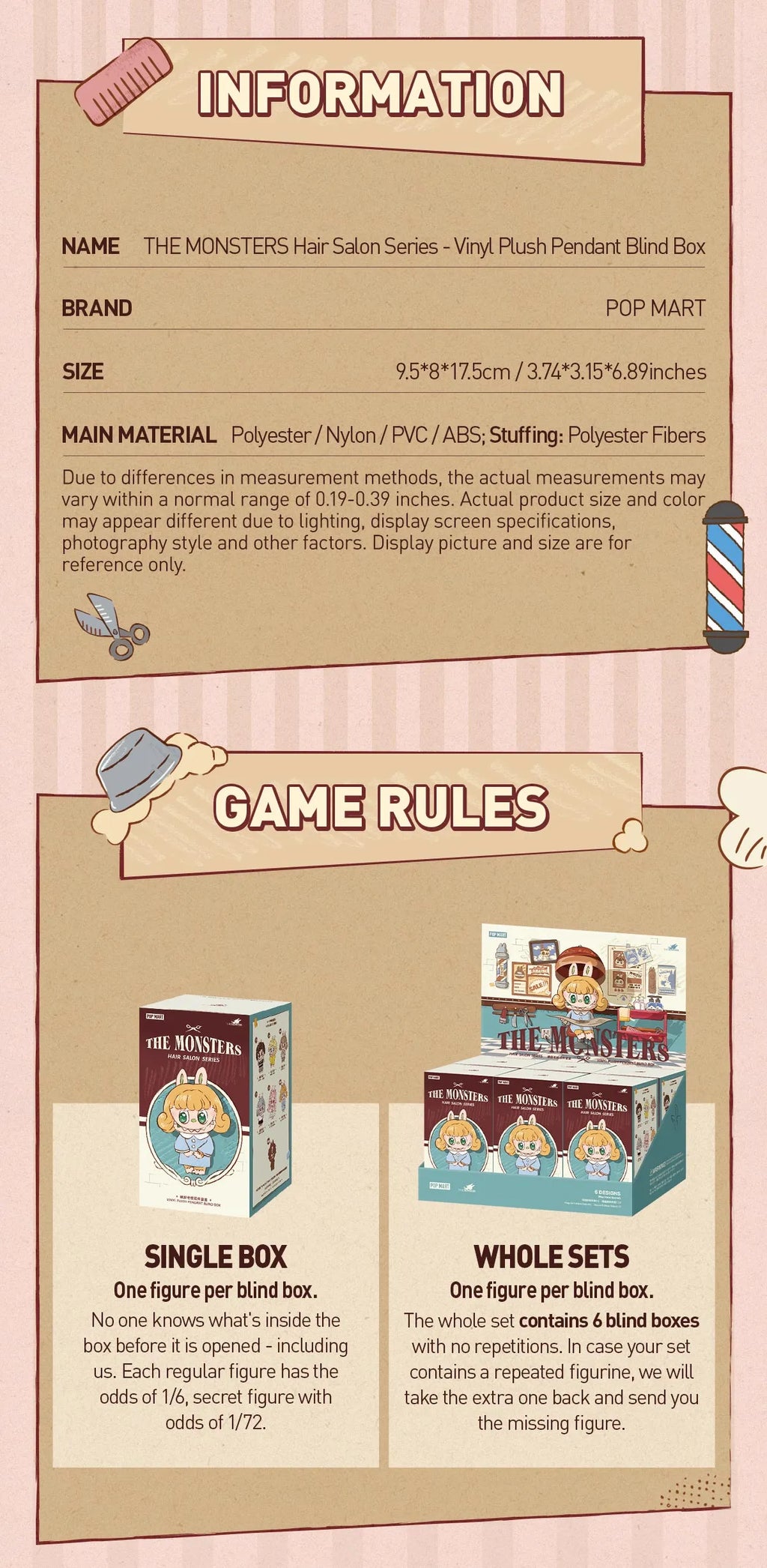 THE MONSTERS Hair Salon Series - Vinyl Plush Pendant Blind Box
