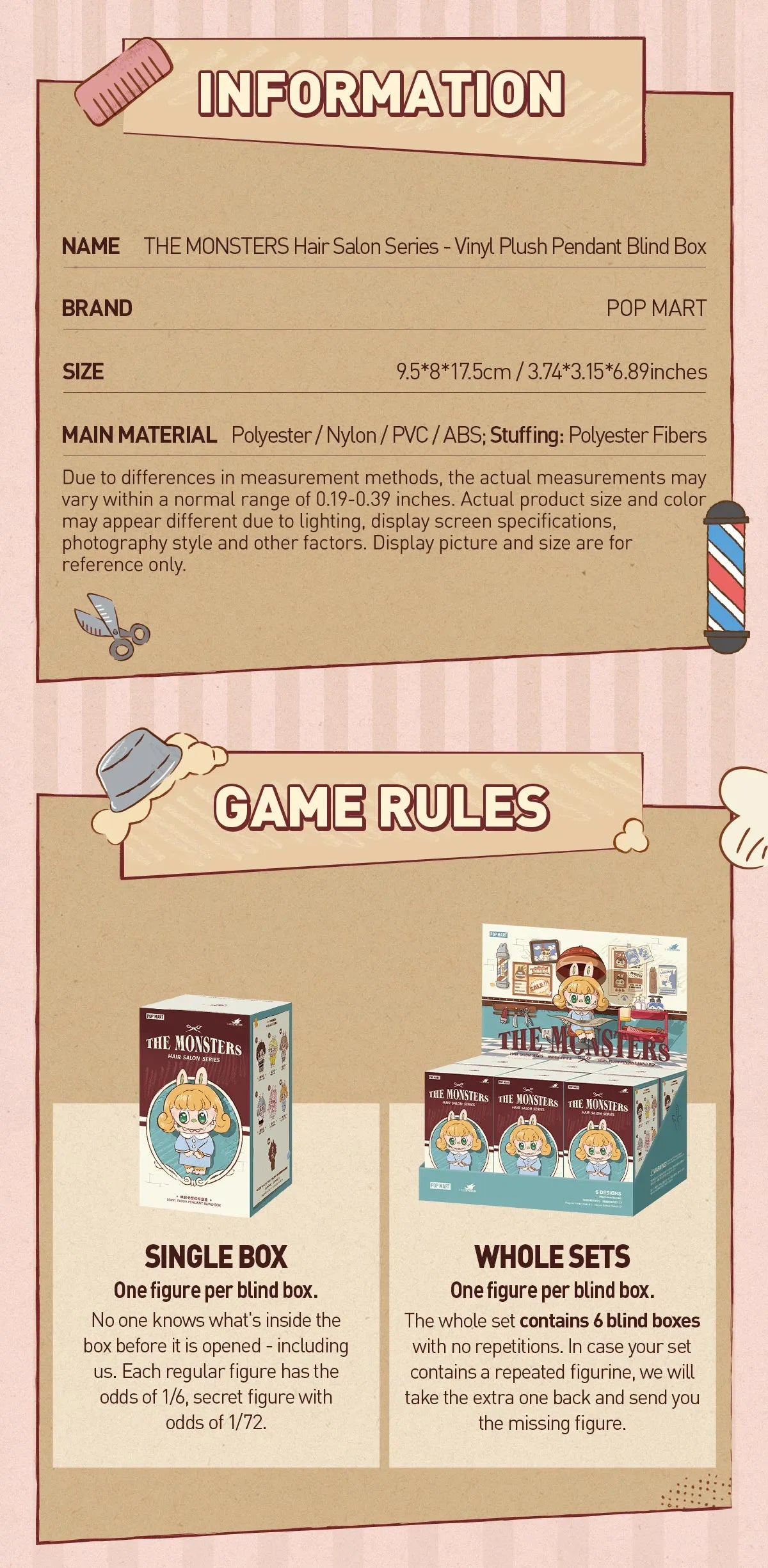 THE MONSTERS Hair Salon Series - Vinyl Plush Pendant Blind Box