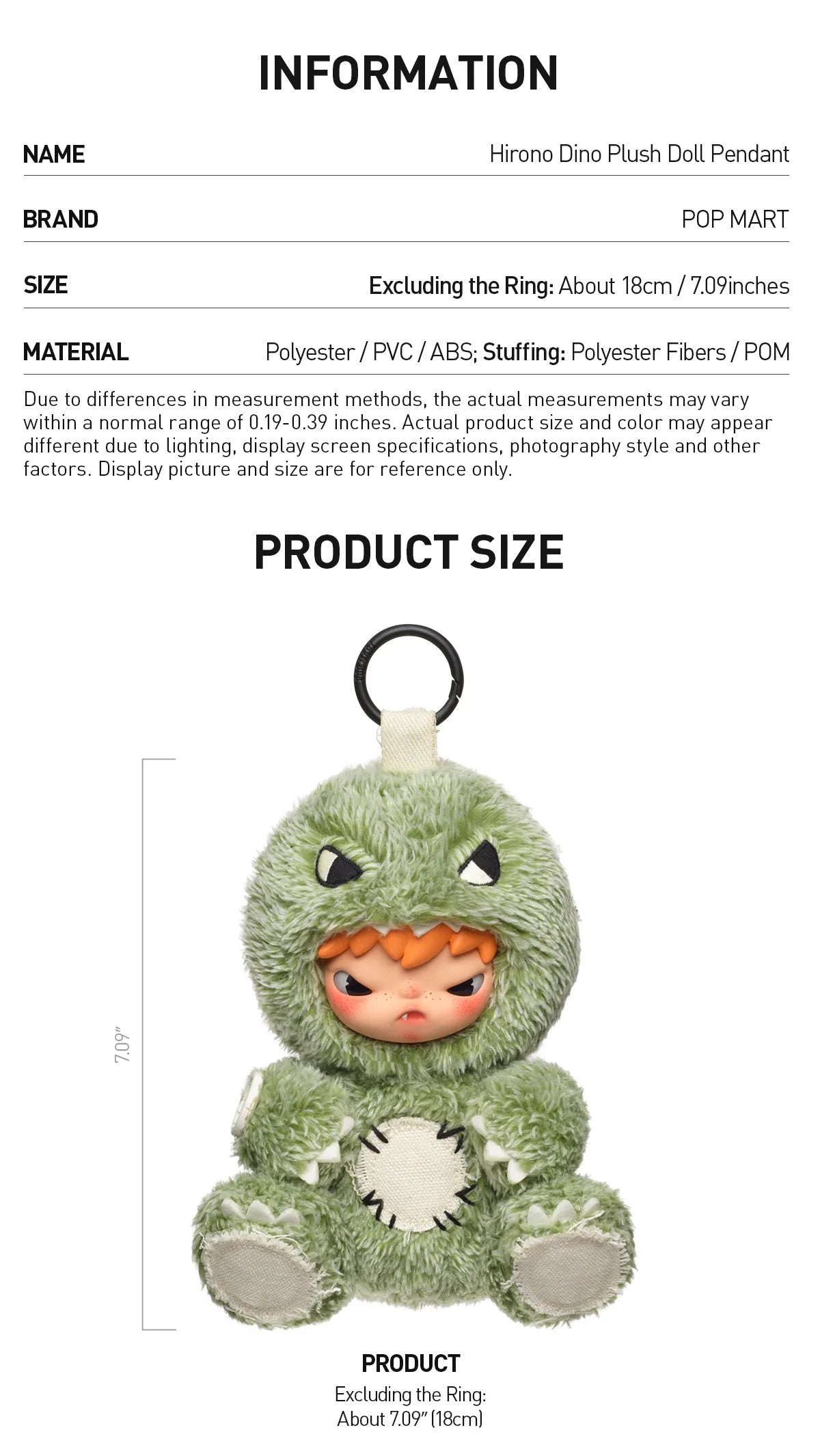 Hirono Dino Plush Doll Pendant